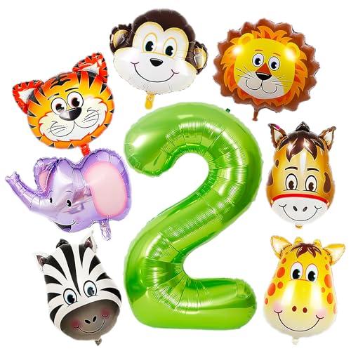 Luftballons Tiere 8 Stück Folienballon Tiere Ballon Safari Ballons Waldtiere Dschungel 2 Jahre Geburtstag Deko von YUNHENTONG