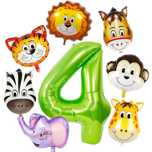 Luftballons Tiere 8 Stück Folienballon Tiere Ballon Safari Ballons Waldtiere Dschungel 4 Jahre Geburtstag Deko von YUNHENTONG