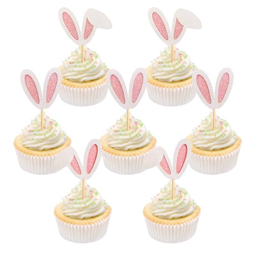 Osterhasen Cupcake Topper, 24 Stück Tortendeko Ostern Glitzer Hasenohren Kuchen Deko, Niedlich Kuchendeko Oster, Osterdeko Muffins, Hasen Cupcake Topper für Osterthema Partyzubehör von YUNHENTONG