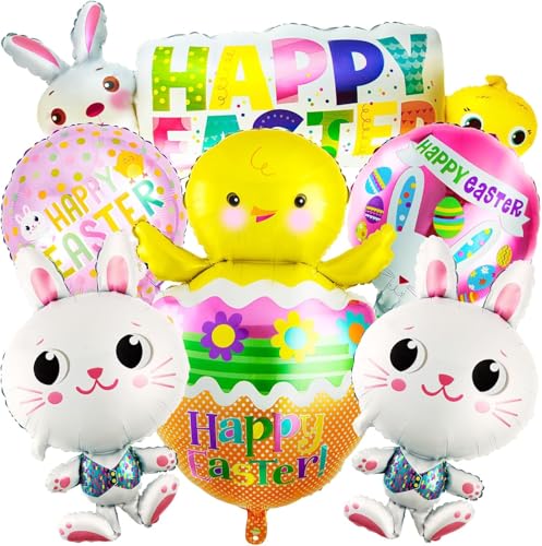 Ostern Luftballons 10 Stück Hase Folienballon Osterballons Osterei Luftballons Küken Folienballon Happy Easter Ballons Osterdeko Set Hasen Deko Ostern von YUNHENTONG