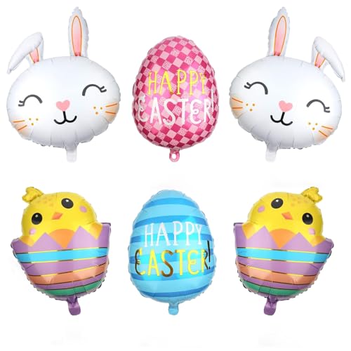 Ostern Luftballons 6 Stück Hase Folienballon Osterballons Osterei Luftballons Küken Folienballon Happy Easter Ballons Osterdeko Set Hasen Deko Ostern von YUNHENTONG