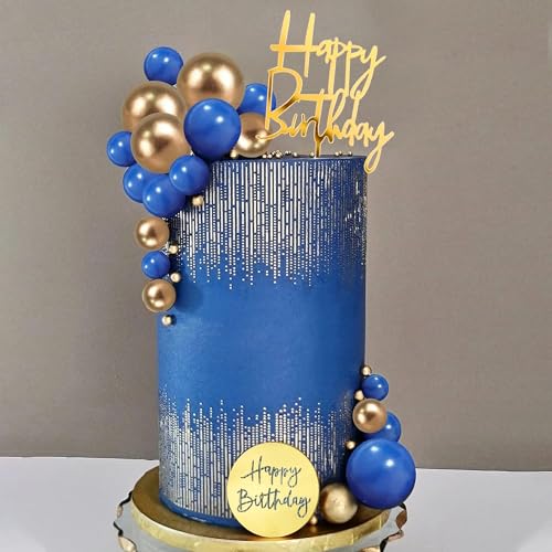 Tortendeko Kugeln 24 Stück Blau Gold Cake Topper Geburtstag Kugeln Kuchendeko Happy Birthday DIY Geburtstagskuchen Deko für Jahrestag, Hochzeit, Valentinstag von YUNHENTONG