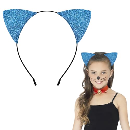 YUNHENTONG Katzenohren Halloween, Katzenohren Haarreif Damen, Halloween Haarreif, Haarreif Halloween Kinder, Haarreifen Halloween, Halloween Katzenohren, für Cosplay Halloween und Fasching (Blau) von YUNHENTONG