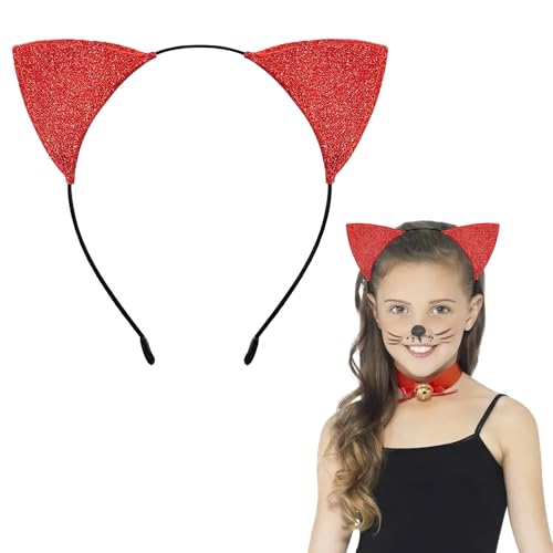 YUNHENTONG Katzenohren Halloween, Katzenohren Haarreif Damen, Halloween Haarreif, Haarreif Halloween Kinder, Haarreifen Halloween, Halloween Katzenohren, für Cosplay Halloween und Fasching (Rot) von YUNHENTONG