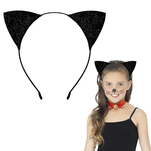 YUNHENTONG Katzenohren Halloween, Katzenohren Haarreif Damen, Halloween Haarreif, Haarreif Halloween Kinder, Haarreifen Halloween, Halloween Katzenohren, für Cosplay Halloween und Fasching (Schwarz) von YUNHENTONG