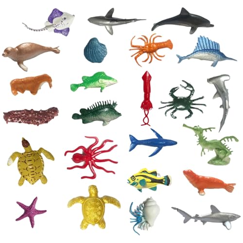 YUNHENTONG Ozean Meer Tierfiguren Spielzeug Set, 24 PCS Meerestiere Figuren, Tierfiguren, Fische und Meerestiere Spielzeug Set, Meerestier-Figuren, für Badespielzeug, Lernspielzeug für Kinder (E) von YUNHENTONG