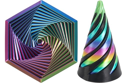 2PCS Hexagon Spiral Toy Spiral Cone Fidget Toy Pyramid Passthrough Sculpture Stressabbau Fingerspiele Mini Vortex Thread Illusion Combination Rotating Pyramid Statue for Desktop Decoration von YUPDFGB