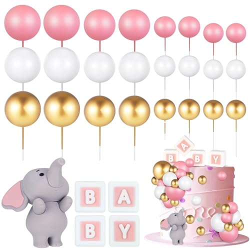 35 Stück Tortendeko Elefant Babyparty Kuchen Deko, Elefant Tortendeko Kugeln Tortendeko Schaumkugeln mit Oh Baby Cake Topper Elefant Kuchen Topper DIY Kuchen Deko für Jungen Mädchen Babyparty von YUPDFGB