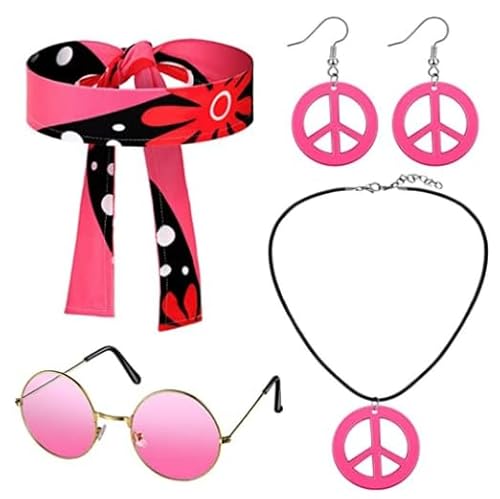 5 Stück Hippie Accessoires Set Hippie Accessoires Kit Kostüm 70er Jahre Accessoires Damen Hippie Kostüm Set, Friedenszeichen Ohrringe, Hippie Kostüm Accessoires für Erwachsene Hippie Retro Party von YUPDFGB