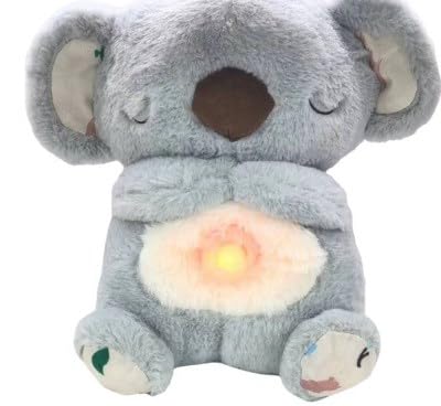 Schlummer Koala Kuscheltier,Baby Einschlafhilfe mit Herzschlag,Angstlinderung Koala Plüschtiere,Otter Kuscheltier mit Atembewegung und Musik, Kuscheltier Otter, Babyparty Weihnachten Geschenke (Grau) von YUPDFGB