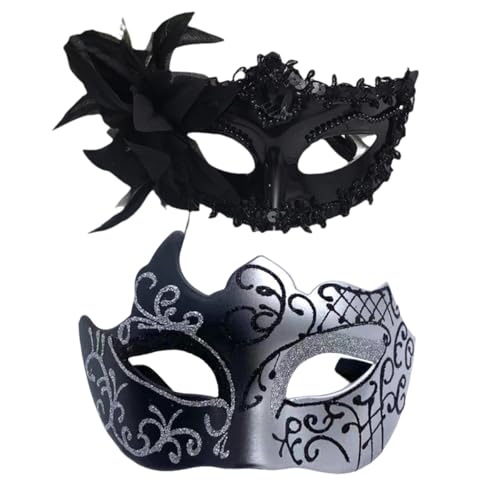 YUPDFGB 2 Stück Maskerade Masken Männer und Frauen Venezianischen Augen Masken Karneval Party Prom Masken für Cosplay Mardi Gras Masken Schwarz und Schwarz Silber von YUPDFGB