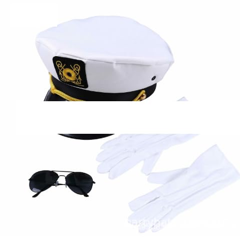 YUPDFGB 3 Stück Kapitänsmütze Matrosenmütze Kapitänsmütze Kostüm Set Kapitänsmütze Herren mit Sonnenbrille, Handschuhe, Kapitän Kostüm für Damen Männer Karneval Mottoparty Partys Cosplay ﻿ von YUPDFGB