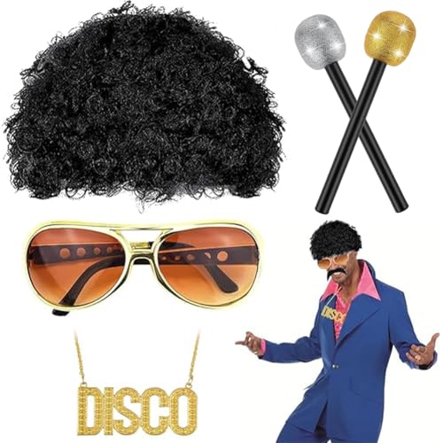 YUPDFGB 4 Stück Hippie Accessoires Set Hippie Kostüm Zubehör Kostüm Zubehör Set 70er 80er Jahre Outfit Herren Disco Hippie Kostüm Set für Fasching Karneval Cosplay Halloween Kostüm Party Accessoires von YUPDFGB