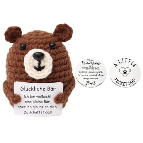 YUPDFGB Runde Karten Brauner Bär Kreatives Stricken Brauner Bär Puppe und Glücksbringer Runde Karten Mut Geschenk Frühe Genesung Geschenk Glücksbringer Prüfungsgeschenk von YUPDFGB