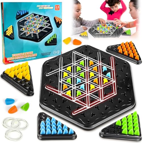 YUPDFGB Triggle Spiel mit Gummibänder,Brain Games Triggle, Brain Games Triggle, lustiges Kettendreieck Schachspiel, Brettspiele Dreieck,Triggle Board Game für Familienfeiern und Reisen von YUPDFGB