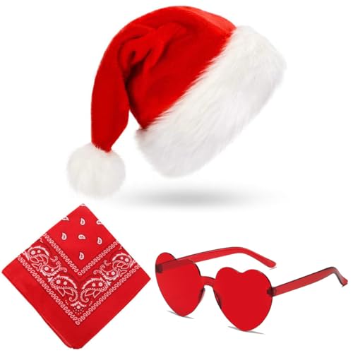 YUPDFGB Weihnachtsmützen-Schal-Set 3PCS Weihnachten Kostüm Zubehör Weihnachtsfeier Brille Weihnachtsmann Weihnachtliche Mützen Weihnachten Geschenke für Kinder Freunde Familien von YUPDFGB