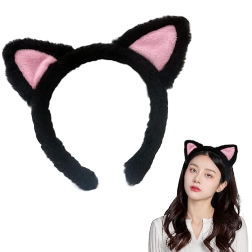 YUSHWENPTY Katzenohren Haarreif Kinder Cute Schwarze Katzenohren Plüsch Fuchsohren Haarreif Black Cat Ears Headband für Mädchen Karneval, Masquerade, Cosplay (1 Stück) von YUSHWENPTY