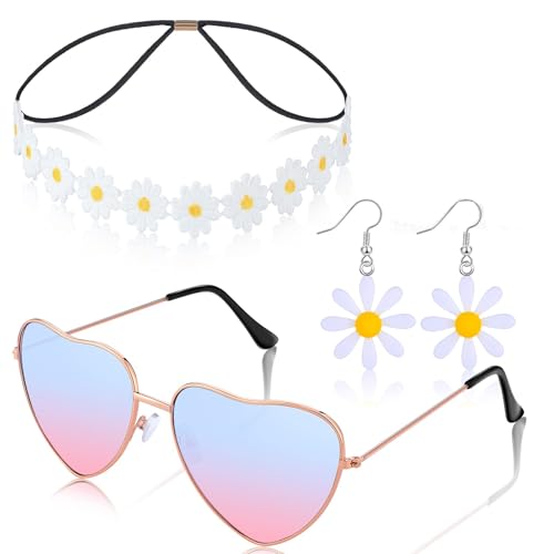 YUSHWENPTY Hippie Accessoires Damen 4 Stück Hippie Kostüm Accessoires 70er Jahre Hippie Kostüm Zubehör Set mit Peace Kette Stirnband Brille Ohrringe für Karneval Party (C) von YUSHWENPTY