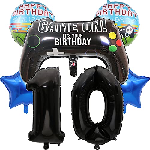 Große Gamer Luftballon Set YUTOU 32" Zahl 10 Zahlen-Ballon Schwarz, 10. Geburtstag Deko für Junge, Birthday Gamepad Folienluftballon, Gamer Ballons für Kinder Videospiel Thema Party Zubehör (Num-10) von YUTOU