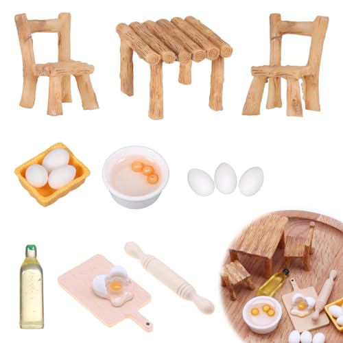 Wichtel Zubehör Backen Puppenhaus Niedlich Nudelholz Set Miniatur Wichtel Zubehör Miniatur Puppenhaus Backen Miniatur Küche Puppenhaus Zubehör Miniatur Deko Tisch und Stühle 1/12 Wichtel Set, 19 Stück von YUWJOOWEE