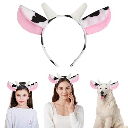 Niedliches Stirnband Mit Kuhohren Hörnern Realistisches Stirnband Aus Plüsch mit Tierohren Kopfbedeckung Halloween Weihnachtsfest Thema Elastischer Haarreif Accessoire für Tierparty Cosplay Kostüm von YUXIANLB