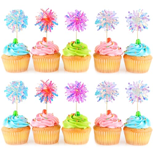 YUXIANLB 10 Stück Happy Birthday-Kuchenaufsätze, Cupcake-Aufsätze aus Folie mit Feuerwerk, glitzernde Lametta-Kuchenaufsätze, Cocktail-Lebensmittel-Zahnstocher für Geburtstag, Hochzeit, Babyparty, Abs von YUXIANLB