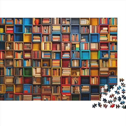 Bookshelves Puzzle 500 Teile, Erwachsenenpuzzle Mit Cartoon, Farbenfrohes Puzzle Für Erwachsene Und Kinder Ab 14 Jahren - 500pcs (52x38cm) von YUXINYUE