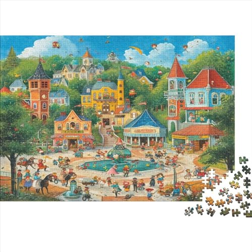 Cartoon Town Puzzle 300 Teile Classic Puzzle DIY Kit Holzspielzeug Unique Gift Home Decor 300pcs (40x28cm) von YUXINYUE