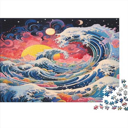 Japanese Ukiyo-e Puzzle 1000 Teile Ocean Waves Classic Puzzle DIY Kit Holzspielzeug Unique Gift Home Decor 1000pcs (75x50cm) von YUXINYUE