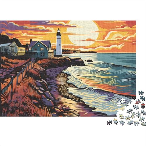 Puzzle 300 Teile Erwachsene Coastal Lighthouses Puzzles Für Erwachsene Lernspiel Herausforderungsspielzeug 300-teilige Cartoon Puzzles Für Erwachsene Kinder 300pcs (40x28cm) von YUXINYUE