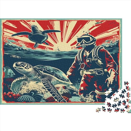 Turtle Poster Puzzle 500 Teile Classic Puzzle DIY Kit Holzspielzeug Unique Gift Home Decor 500pcs (52x38cm) von YUXINYUE