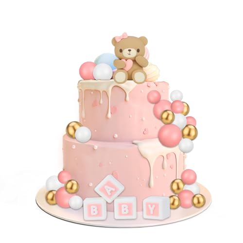 Tortendeko Bär Kuchendeko Kugeln, 29 Stück Cake Topper Geburtstag Mini Bär Kuchen Deko Niedlich Torten Topper für Kinderpartys, Gender-Reveal-Partys, Babypartys (Rosa) von YUYWWAN