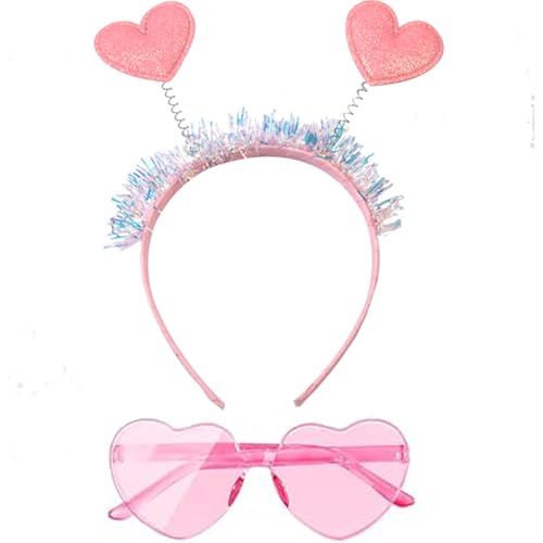 YUYWWAN Amor Kostüm Accessoires, Herz Haarreif Herzbrille Romantisch Amor Herzchen Accessoires Valentinstag Kopfschmuck Haarreif Herzen Herzbrille für Valentinstag Anziehaccessoires (Rosa-C) von YUYWWAN