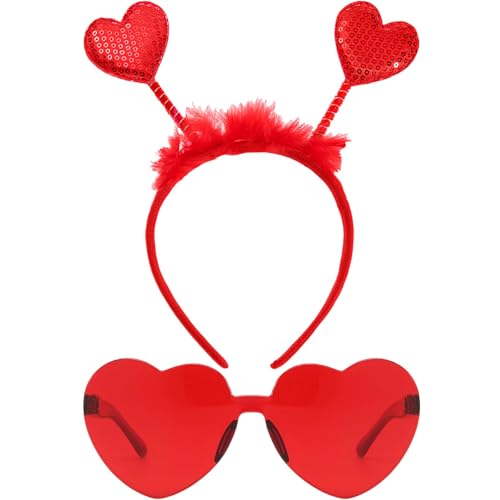 YUYWWAN Amor Kostüm Accessoires, Herz Haarreif Herzbrille Romantisch Amor Herzchen Accessoires Valentinstag Kopfschmuck Haarreif Herzen Herzbrille für Valentinstag Anziehaccessoires (Rot-A) von YUYWWAN