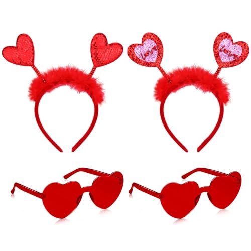 YUYWWAN Amor Kostüm Accessoires, Herz Haarreif Herzbrille Romantisch Amor Herzchen Accessoires Valentinstag Kopfschmuck Haarreif Herzen Herzbrille für Valentinstag Anziehaccessoires (Rot-B) von YUYWWAN