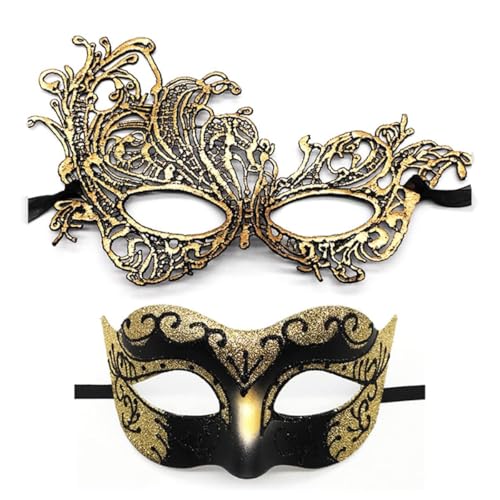 YUYWWAN Venezianische Maske Paare, 2 Stück Masquerade Mask Herren Damen Karneval Maskenball Glänzend Venedig Maske für Maskeradepartys Kostüm Zubehör (Gold) von YUYWWAN