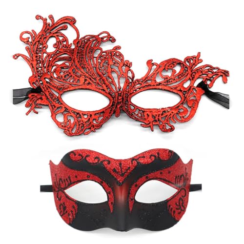 YUYWWAN Venezianische Maske Paare, 2 Stück Masquerade Mask Herren Damen Karneval Maskenball Glänzend Venedig Maske für Maskeradepartys Kostüm Zubehör (Rot) von YUYWWAN