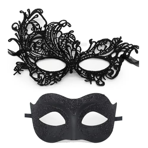 YUYWWAN Venezianische Maske Paare, 2 Stück Masquerade Mask Herren Damen Karneval Maskenball Glänzend Venedig Maske für Maskeradepartys Kostüm Zubehör (Schwarz) von YUYWWAN