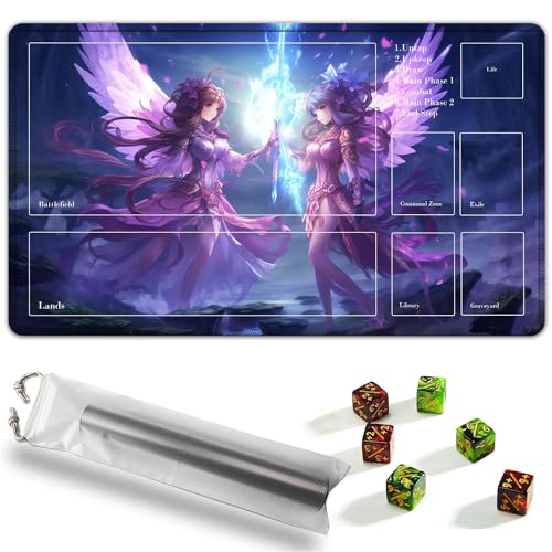 YVBHCGGGF MTG Playmat, Game Mat 24 x 14 Zoll für MTG DTCG Sammelkarte Inked Game Playmats Mousepad Schreibtischmatten Glatte Gummioberfläche Kampf mit 6 Würfeln (Zonen) - Anime Girl von YVBHCGGGF