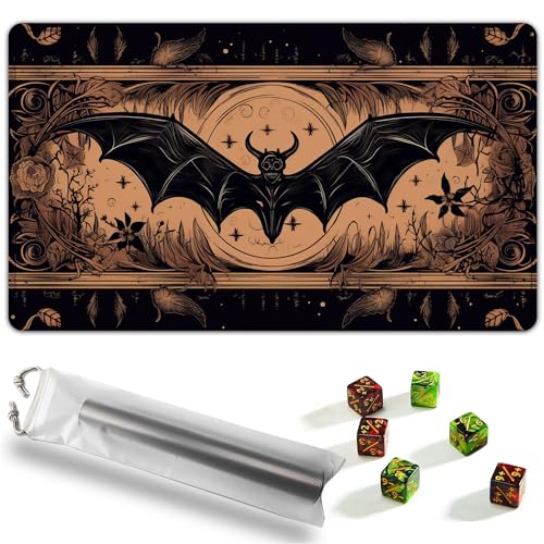 YVBHCGGGF Für MTG Playmat, Spielmatte 61 x 35,6 cm für MTG DTCG CCG RPG Sammelkarte Inked Game Playmats Mousepad Schreibtischmatten Glatte Gummioberfläche Kampf mit 6 Würfeln - Fledermaus von YVBHCGGGF