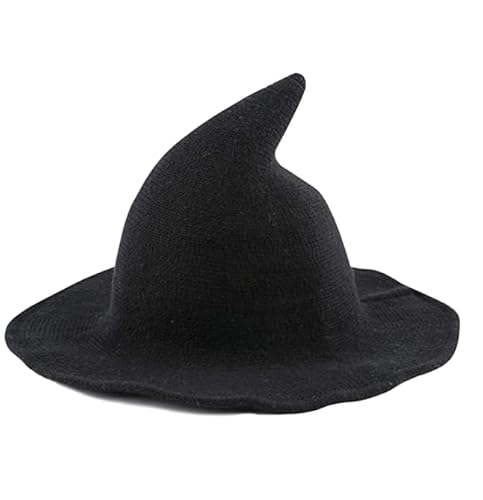 Damen Hexenhut Halloween Kostüm Schwarz Zauberer Hut Wolle Strickmütze für Party Cosplay Kostüm Maskerade Hüte Cap Verkleidung Kopfbedeckung Hüte für Erwachsene Halloween Hexenhüte breite Krempe Kappe von YWINETO