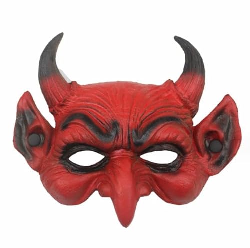 Halloween Dämon Maske Horror Maskerade Schaum Maske Scary Red Half Face Ram Horn Teufel Maske für Party Cosplay Dämon Kostüm für Männer Frauen Horn Geist Maske Halloween Teufel Therion Maske von YWINETO