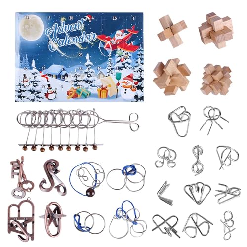 Erwachsene Weihnachtsankunft, 24-teiliges Set intelligenter Metall-Puzzleschlösser, Luban-Schlösser, Denksportaufgaben und für Weihnachten (A-Blue, 40X27.7X5CM) von YWJewly