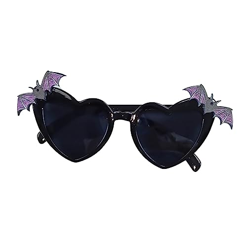 Halloween Deko Party Schwarze rote herzförmige Fledermaus-Sonnenbrille, Halloween-Accessoires, zwei Fledermaus-Sonnenbrillen-Accessoires, Abschlussfeier Deko 2022 Rot Und Schwarz (A, One Size) von YWJewly