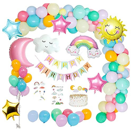 Luftballons Einschulung Girlande Luftballons mit Happy Birthday Geburtstag Dekoration Thema Sky Home Decor Endlich Girlande (Multicolor, One Size) von YWJewly