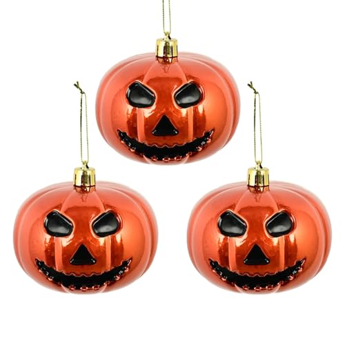 Party Ballons Glänzend an Halloween! Neuer grinsender Kürbis aus galvanisiertem Kunststoff mit Perlglanzeffekt (3 Stück) (2-Orange, 8X5.5CM) von YWJewly