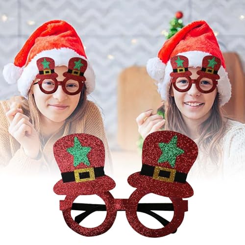 YWJewly Weihnachts Party Weihnachtsparty-Brille mit Schalmütze und Puder, Weihnachtsparty-Zubehör, Urlaubskleid-Brille (d-Red, 17x13cm) von YWJewly