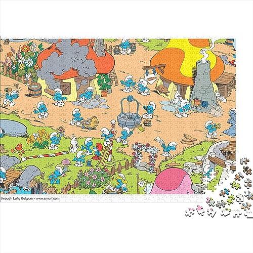 Puzzle Für Erwachsene 1000-Teiliges Puzzle Die Schlümpfe Puzzle Für Erwachsene Und Kinder Holzpuzzle Lernspielzeug 75X50cm von YWLETO