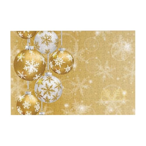 Gold Weihnachtskugel Schneeflocke Weihnachten, Puzzle 300 Teile Holzpuzzle Spielzeug Familienspiel Wanddekoration für Erwachsene Teenager von YWSOTRE