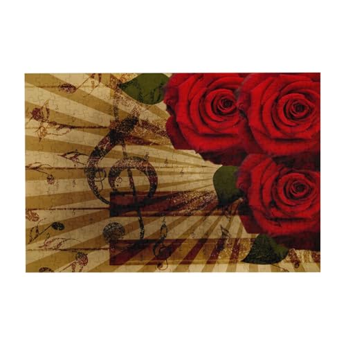 Grunge Rose Vintage Musik, Puzzle 300 Teile Holzpuzzle Spielzeug Familienspiel Wanddekoration für Erwachsene Teenager von YWSOTRE